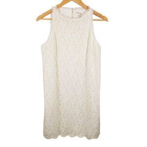 Monteau NWT Cream Lace Sleeveless Dress, Large, Scalloped Hem Keyhole Back Lined